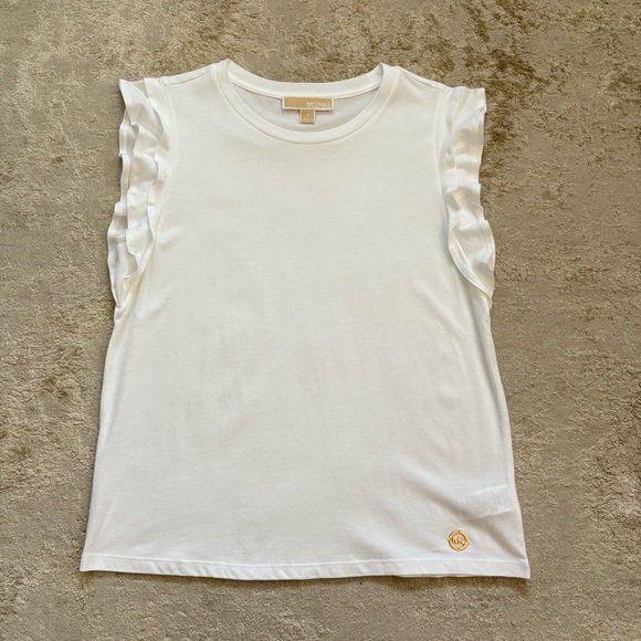 Michael Kors White Flutter Sleeve T Shirt Size Medium - Picture 4 of 9